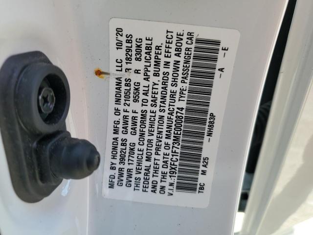 19XFC1F73ME000874 - 2021 HONDA CIVIC EXL Սպիտակ լուսանկար 13