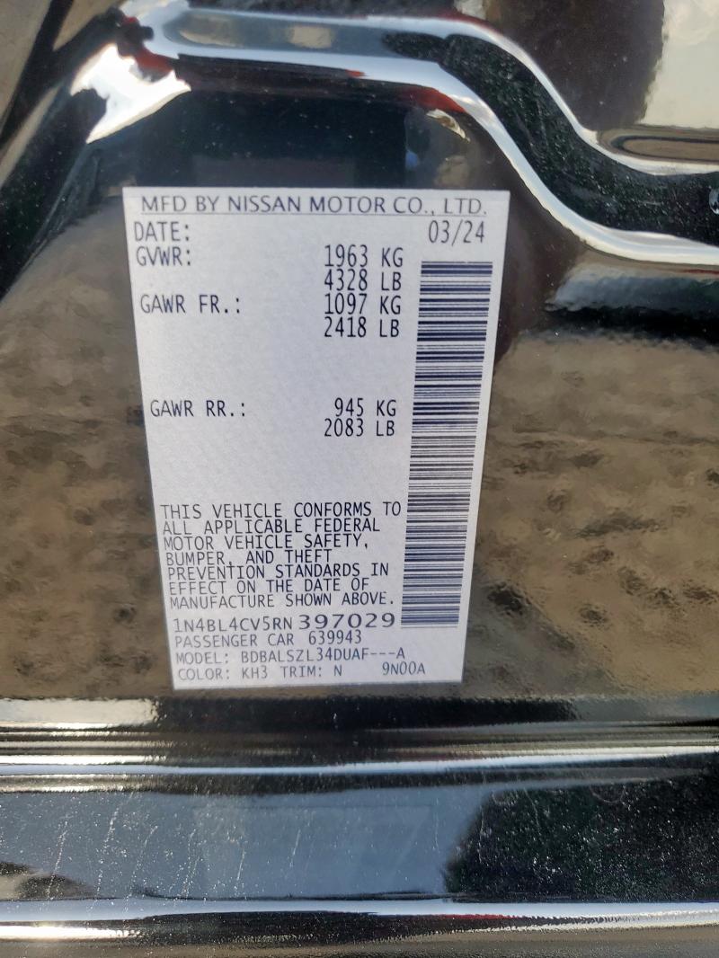 1N4BL4CV5RN397029 - 2024 NISSAN ALTIMA SR Қара фото 13