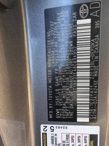 2T1BR32E48C894952 - 2008 TOYOTA COROLLA CE CHARCOAL photo 10