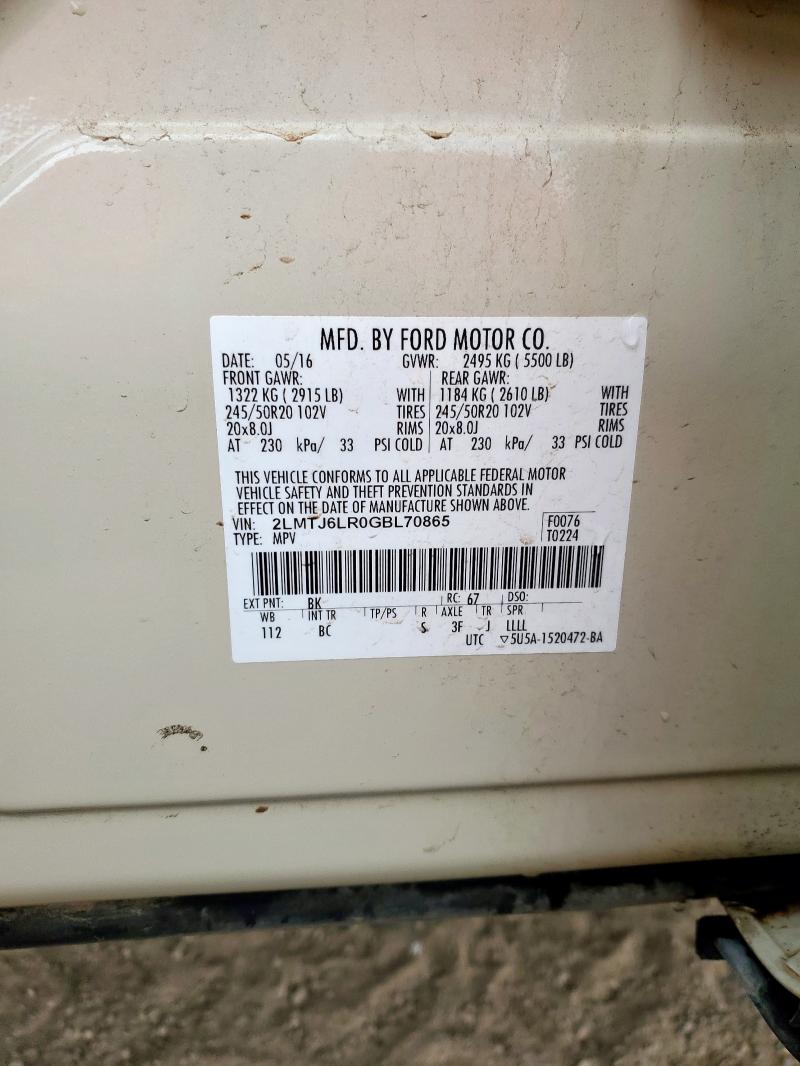 2LMTJ6LR0GBL70865 - 2016 LINCOLN MKX RESERVE BEIGE photo 13