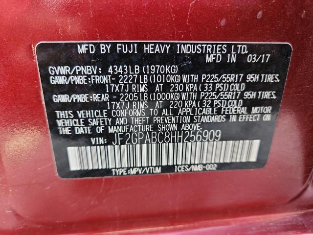 JF2GPABC8HH256909 - 2017 SUBARU CROSSTREK PREMIUM MAROON photo 13