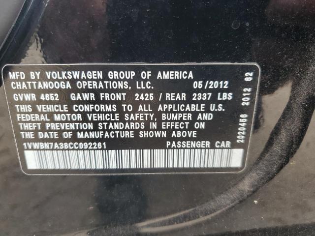 1VWBN7A38CC092261 - 2012 VOLKSWAGEN PASSAT SE BLACK photo 12