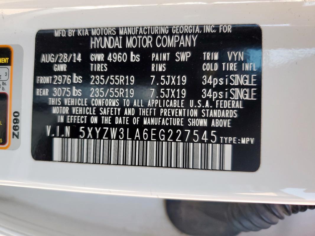 5XYZW3LA6EG227545 - 2014 HYUNDAI SANTA FE S Beyaz fotoğraf 14