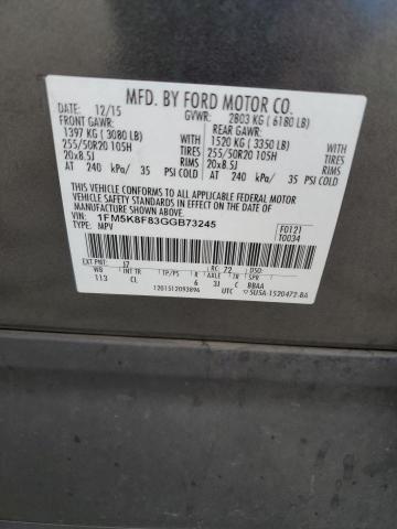 1FM5K8F83GGB73245 - 2016 FORD EXPLORER LIMITED GRAY photo 14
