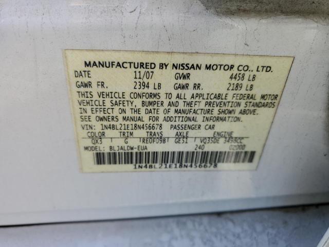 1N4BL21E18N456678 - 2008 NISSAN ALTIMA 3.5SE WHITE photo 13