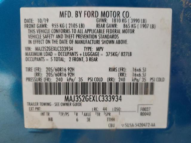 MAJ3S2GEXLC333934 - 2020 FORD ECOSPORT SE Синий фото 13