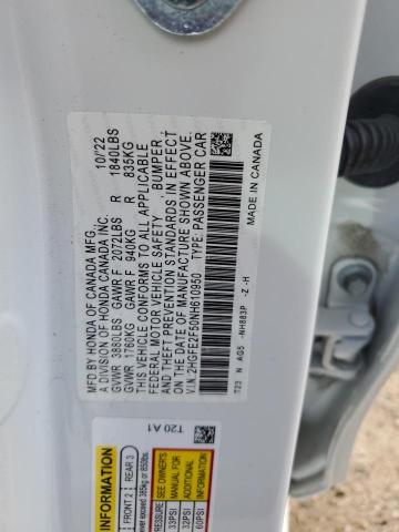 2HGFE2F50NH610950 - 2022 HONDA CIVIC SPORT 白色 照片 12