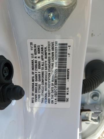 19XFC1F30ME201225 - 2021 HONDA CIVIC EX WHITE photo 12