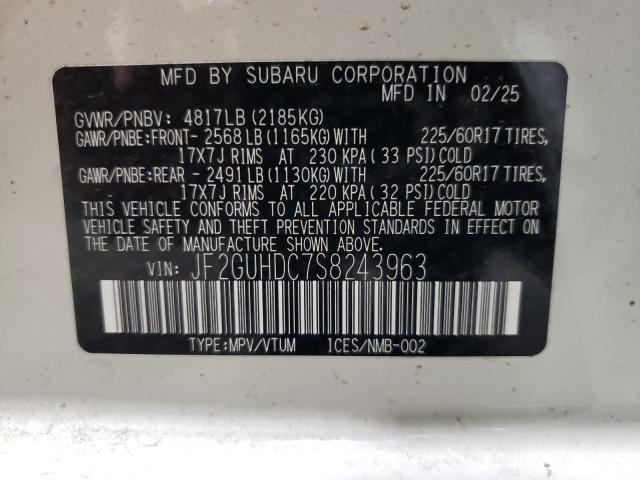JF2GUHDC7S8243963 - 2025 SUBARU CROSSTREK PREMIUM WHITE photo 13