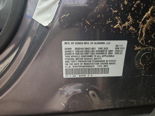 5FNYF6H50HB063018 - 2017 HONDA PILOT EXL GRAY photo 14