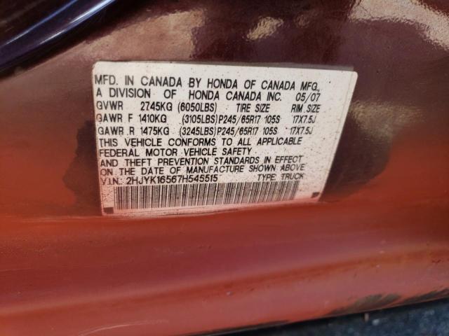 2HJYK16567H545515 - 2007 HONDA RIDGELINE RTL BURGUNDY photo 12