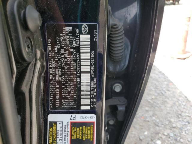 4T4BF1FK3CR224691 - 2012 TOYOTA CAMRY BASE BLACK photo 12