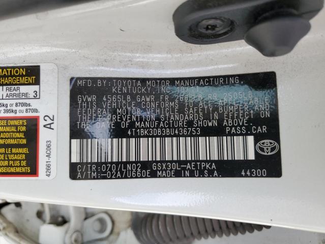 4T1BK3DB3BU436753 - 2011 TOYOTA AVALON BASE 白色 照片 12