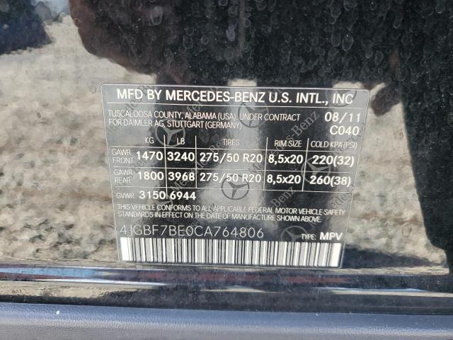 4JGBF7BE0CA764806 - 2012 MERCEDES-BENZ GL 450 4MATIC BLACK photo 13