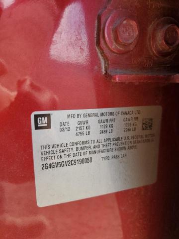 2G4GV5GV2C9190050 - 2012 BUICK REGAL GS Қызыл фото 12