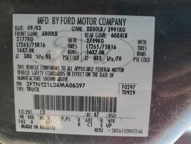 3FTNX21L34MA06397 - 2004 FORD F250 SUPER DUTY GRAY photo 12