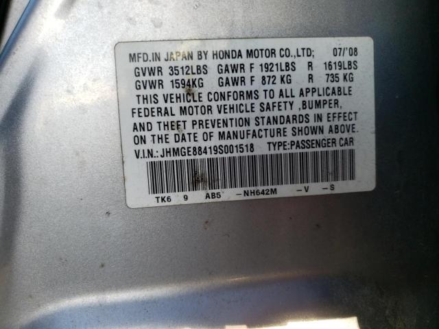 JHMGE88419S001518 - 2009 HONDA FIT SPORT GRAY photo 12