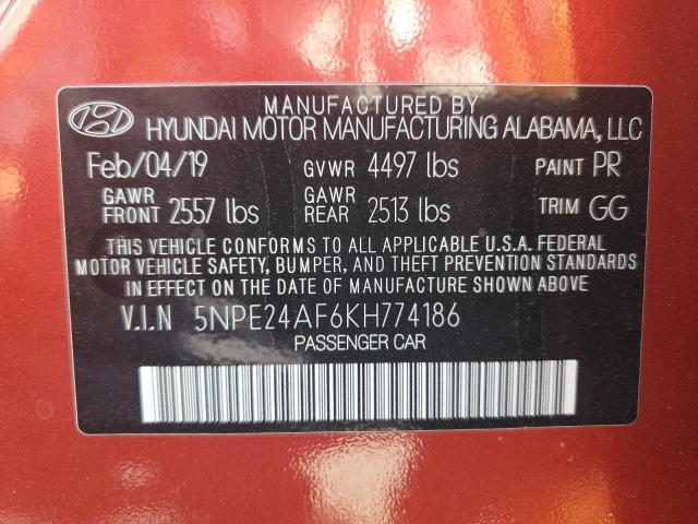 5NPE24AF6KH774186 - 2019 HYUNDAI SONATA SE RED photo 12