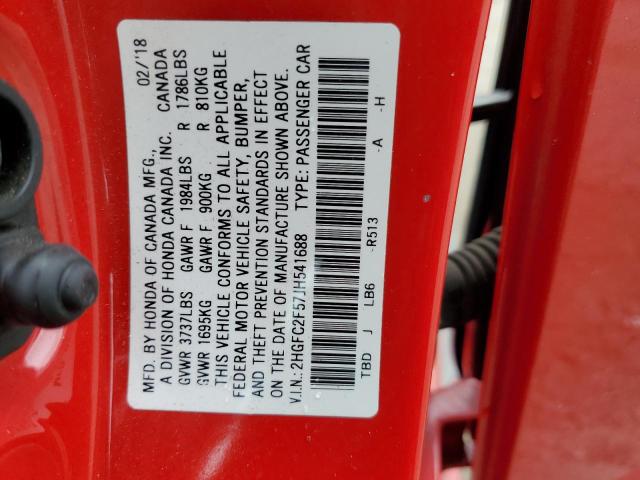 2HGFC2F57JH541688 - 2018 HONDA CIVIC LX RED photo 12