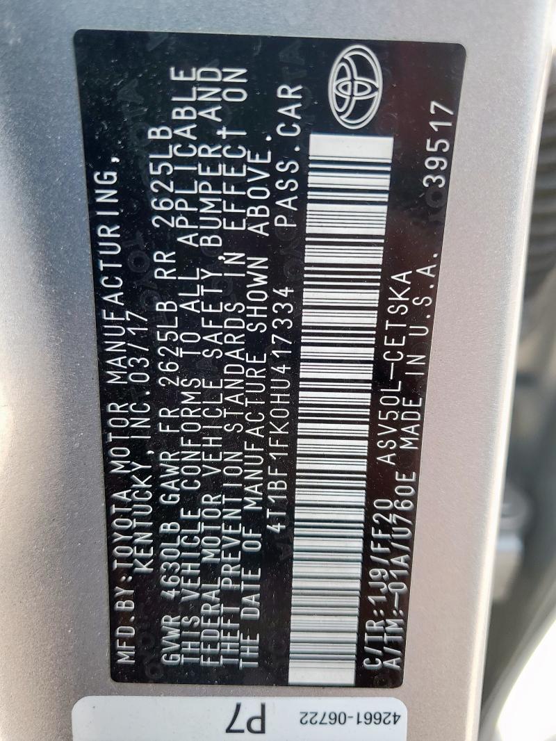 4T1BF1FK0HU417334 - 2017 TOYOTA CAMRY LE SILVER photo 13