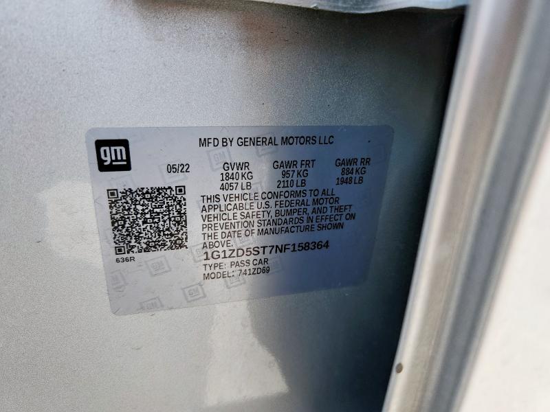 1G1ZD5ST7NF158364 - 2022 CHEVROLET MALIBU LT SILVER photo 12