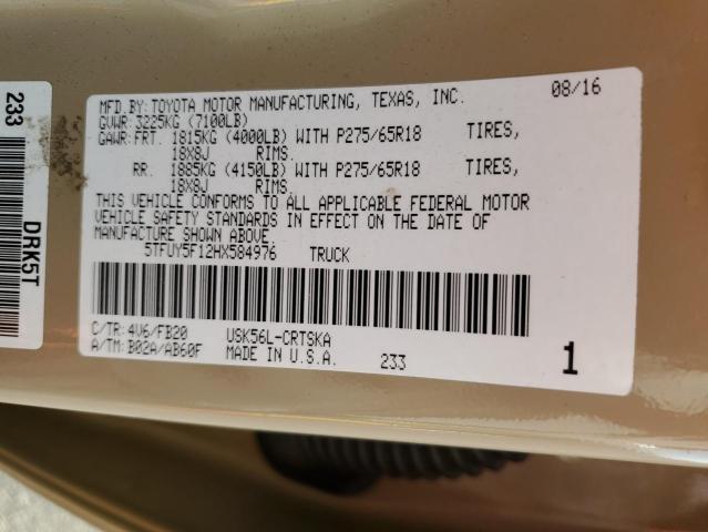 5TFUY5F12HX584976 - 2017 TOYOTA TUNDRA DOUBLE CAB SR/SR5 TAN photo 12