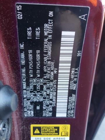 5TDJKRFH6FS134176 - 2015 TOYOTA HIGHLANDER XLE Bordo foto 13