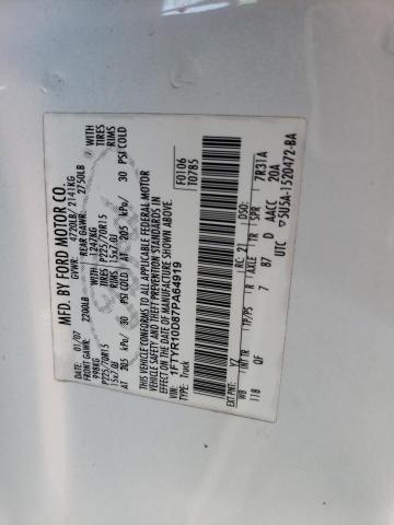 1FTYR10D87PA64919 - 2007 FORD RANGER WHITE photo 12