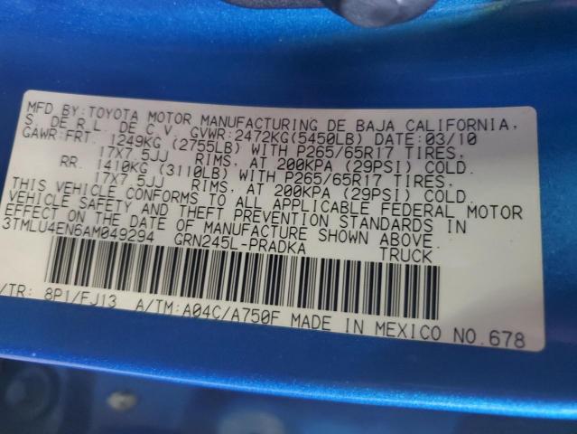 3TMLU4EN6AM049294 - 2010 TOYOTA TACOMA DOUBLE CAB BLUE photo 12