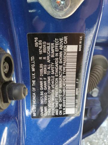 SHHFK7H48HU402428 - 2017 HONDA CIVIC SPORT BLUE photo 12