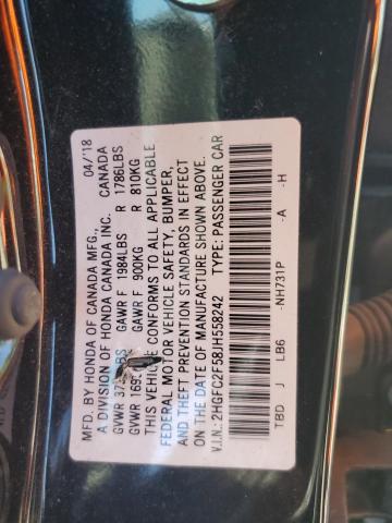 2HGFC2F58JH558242 - 2018 HONDA CIVIC LX შავი ფოტო 12