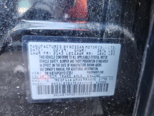 3N1AB7AP0KY312351 - 2019 NISS SENTRA S BLACK photo 12