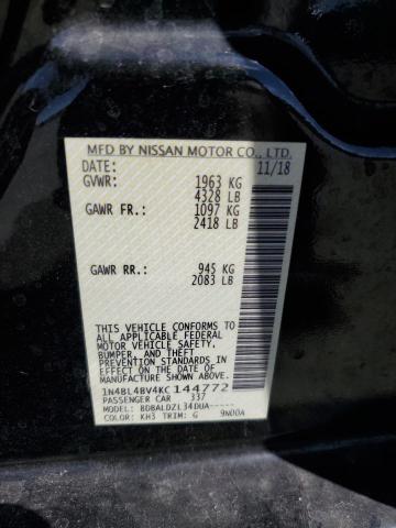 1N4BL4BV4KC144772 - 2019 NISSAN ALTIMA S BLACK photo 12