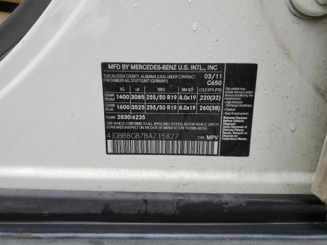 4JGBB8GB7BA715827 - 2011 MERCEDES-BENZ ML 350 4MATIC WHITE photo 13