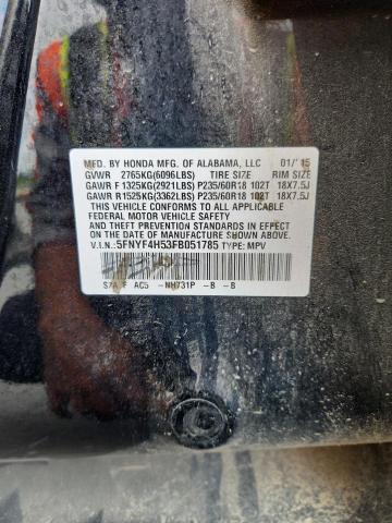 5FNYF4H53FB051785 - 2015 HONDA PILOT EXL BLACK photo 13