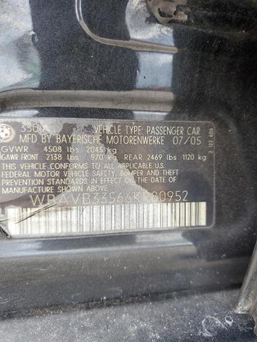 WBAVB33566KR80952 - 2006 BMW 3 SERIES I Қара фото 13
