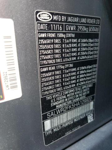 SALWR2FK5HA129922 - 2017 LAND ROVER RANGE ROVE HSE GRAY photo 13