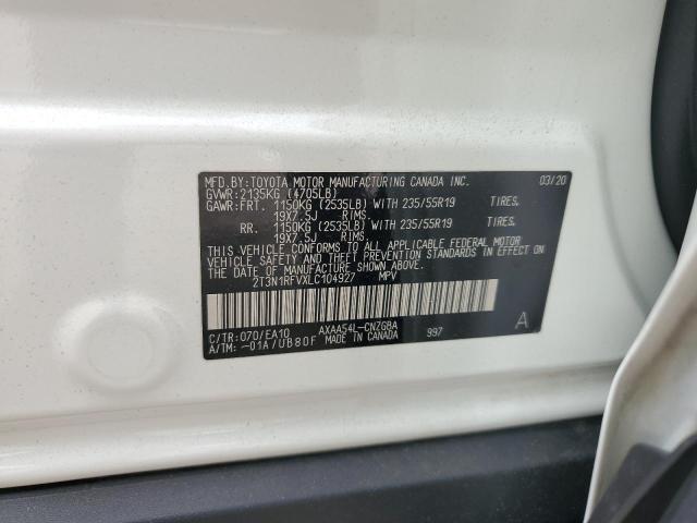 2T3N1RFVXLC104927 - 2020 TOYOTA RAV4 LIMITED WHITE photo 13