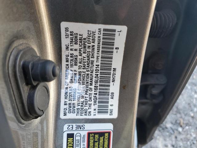 1HGFA16816L041014 - 2006 HONDA CIVIC EX GRAY photo 12