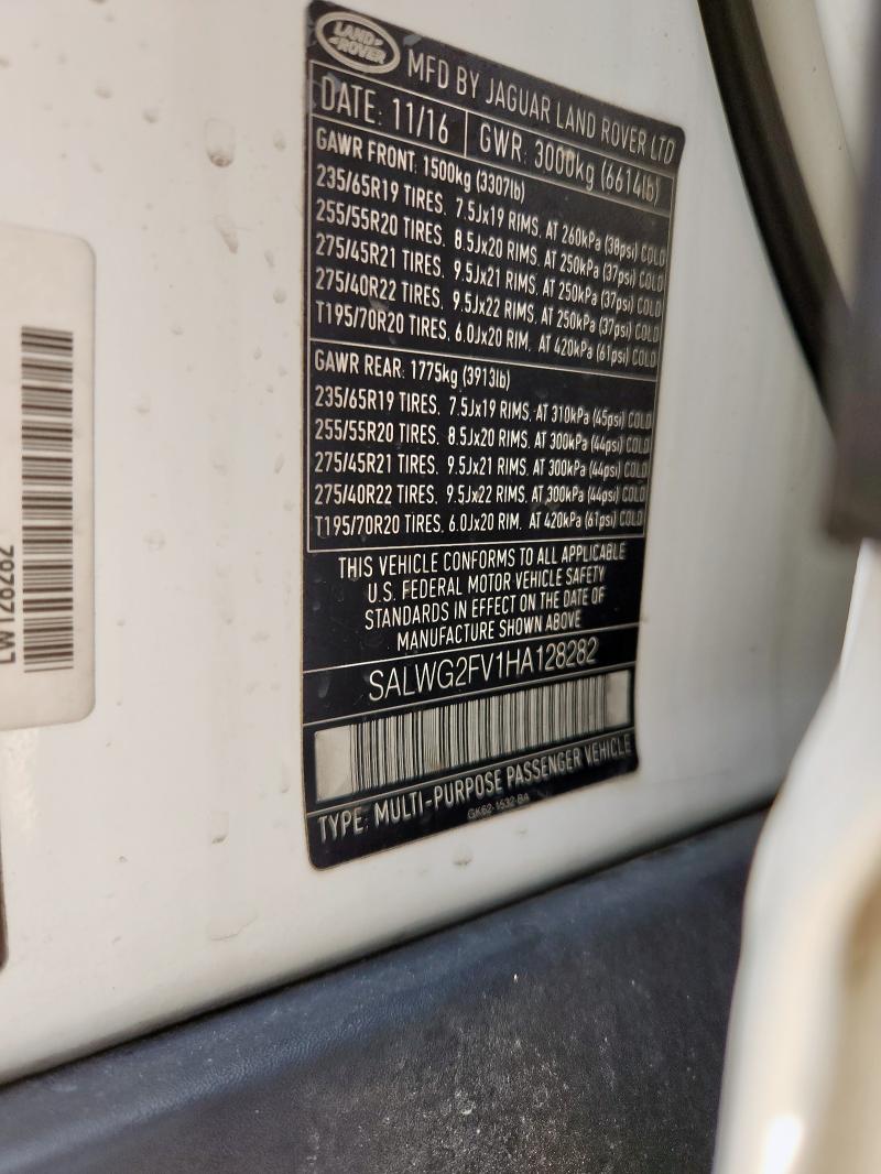 SALWG2FV1HA128282 - 2017 LAND ROVER RANGE ROVE SE WHITE photo 13