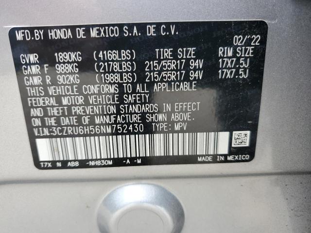 3CZRU6H56NM752430 - 2022 HONDA HR-V EX SILVER photo 13