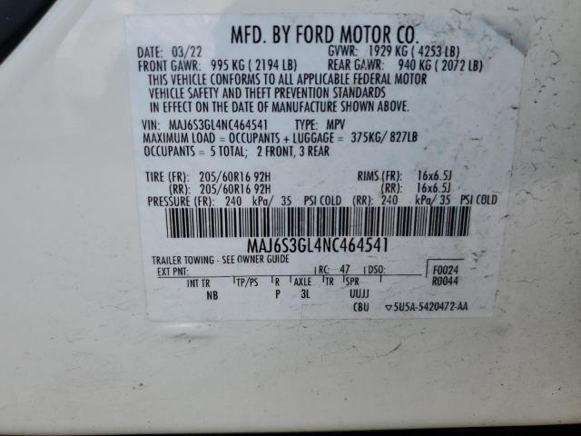MAJ6S3GL4NC464541 - 2022 FORD ECOSPORT SE Blanc photo 13