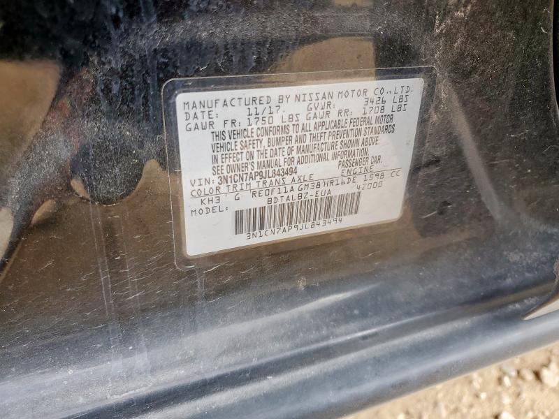 3N1CN7AP9JL843494 - 2018 NISSAN VERSA S BLACK photo 12