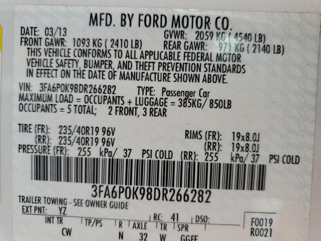 3FA6P0K98DR266282 - 2013 FORD FUSION TITANIUM 白色 照片 12