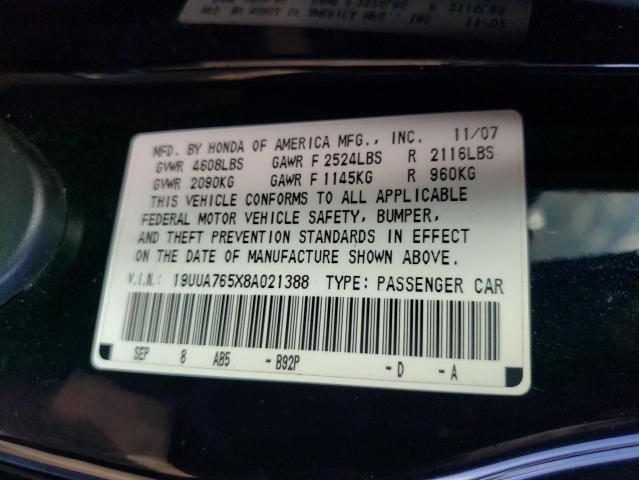 19UUA765X8A021388 - 2008 ACURA TL TYPE S BLACK photo 12