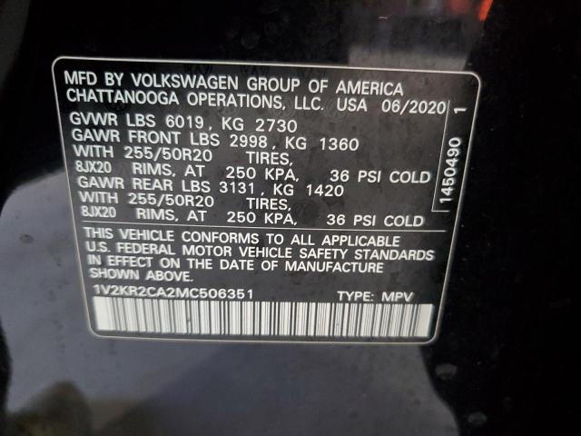 1V2KR2CA2MC506351 - 2021 VOLKSWAGEN ATLAS SE Schwarz Foto 13