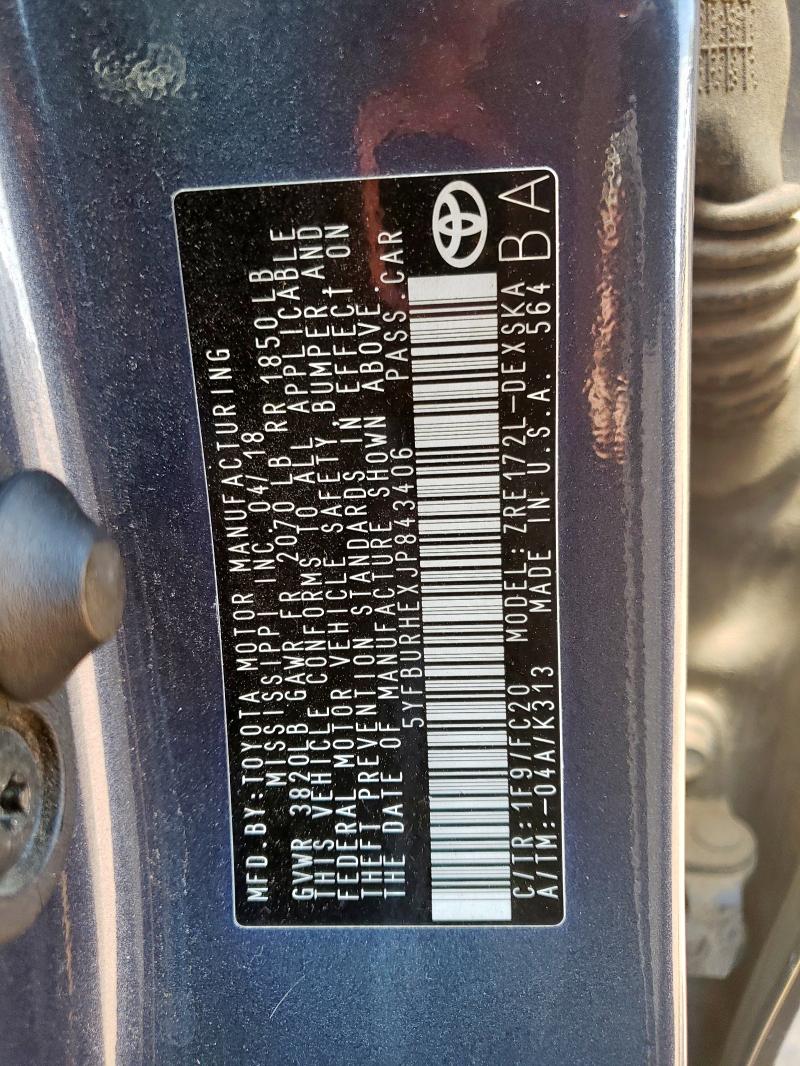 5YFBURHEXJP843406 - 2018 TOYOTA COROLLA L 蓝色 照片 12