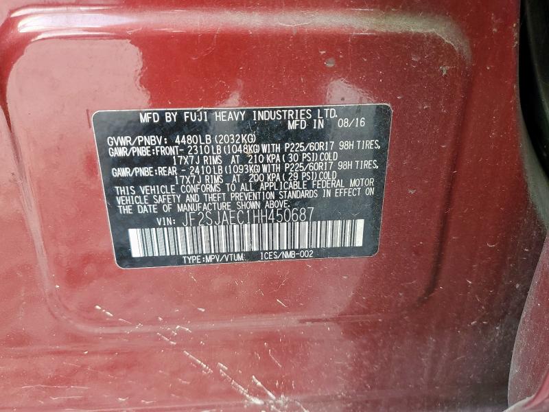 JF2SJAEC1HH450687 - 2017 SUBARU FORESTER 2.5I PREMIUM წითელი ფოტო 14