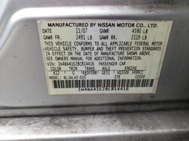 1N4BA41E28C814416 - 2008 NISSAN MAXIMA SE SILVER photo 12