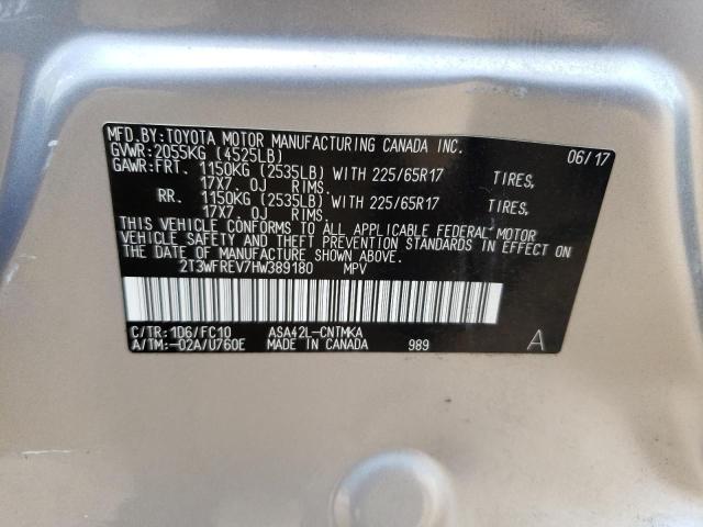 2T3WFREV7HW389180 - 2017 TOYOTA RAV4 XLE ვერცხლისფერი ფოტო 14